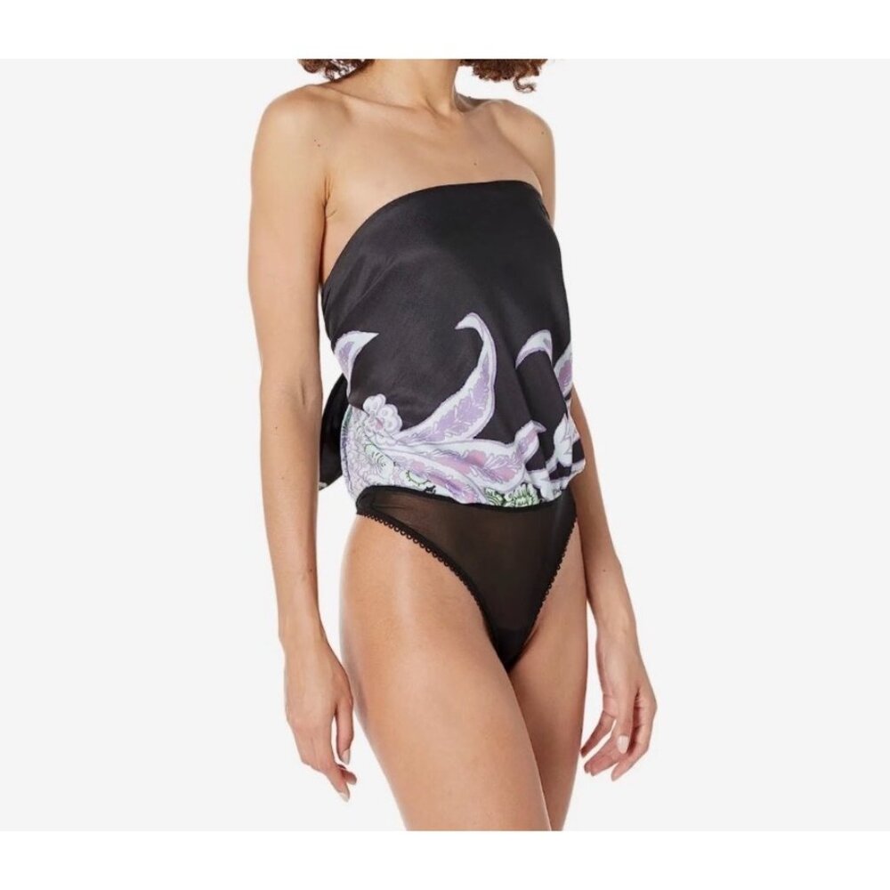 NWOT - Free People Spellbound Bodysuit Black Combo Floral Print Size S